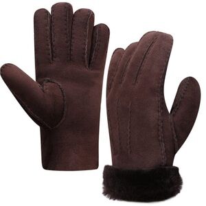 Women’s Shearling Leather Gloves For Lady, Winter Cold Weather L